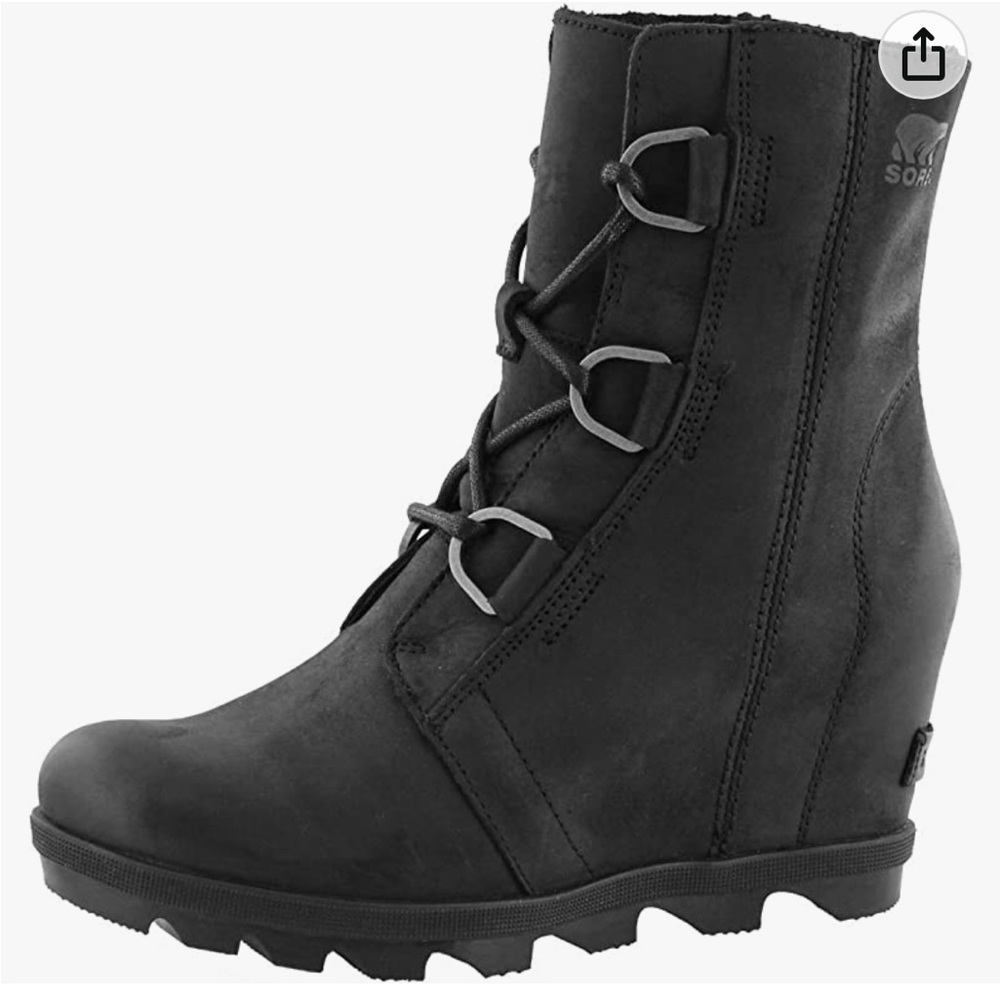 Sorel black leather Joan of Arctic wedge II women’s boots